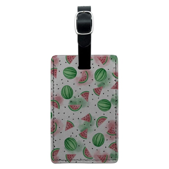 Watercolor Watermelons Pattern Rectangle Leather Luggage Card Suitcase Carry-On ID Tag