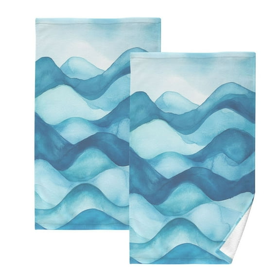 Watercolor Waves Pattern Set of 2 Pure Cotton Towels, 16'' x 28'', Highly Absorbent and Soft