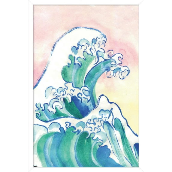 Watercolor Waves Wall Poster, 14.725" x 22.375" Framed