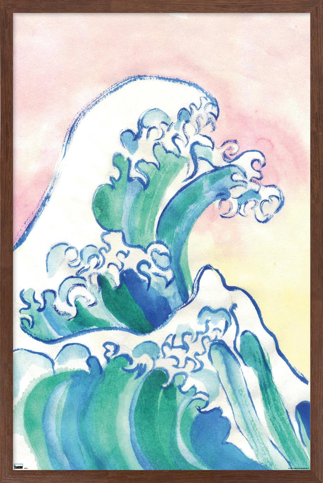 Watercolor Waves Wall Poster, 14.725" x 22.375" Framed