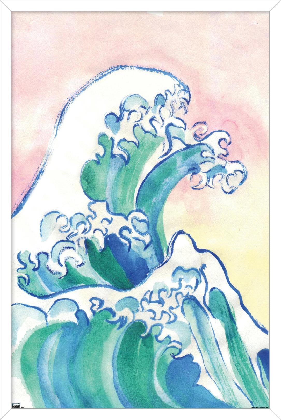 Watercolor Waves Wall Poster, 22.375" x 34" Framed