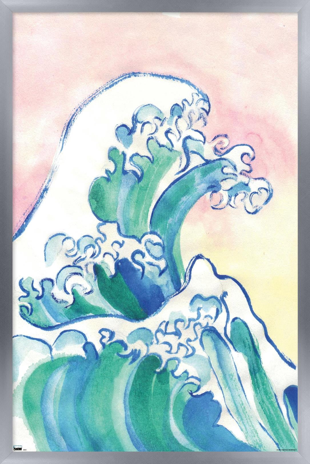 Watercolor Waves Wall Poster, 22.375" x 34" Framed