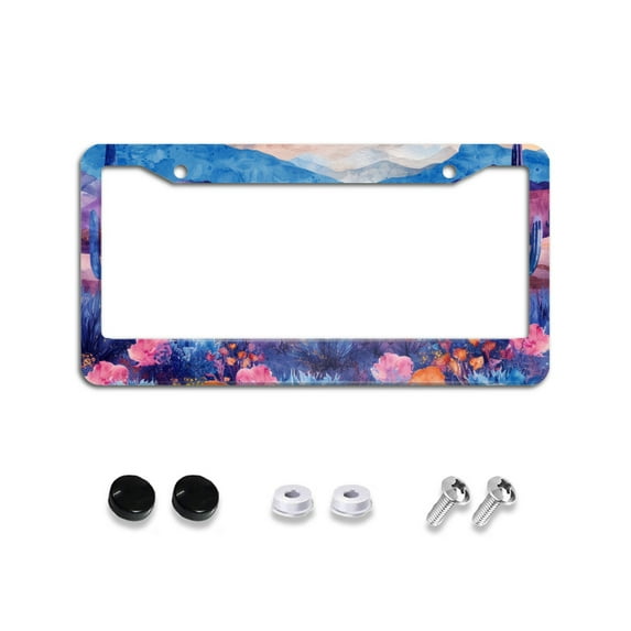 Watercolor Western Desert License Plate Frames for Women Men Car Plate Holder Cover Metal Tag Aluminum Car Accessories Front Rear Plate Decor