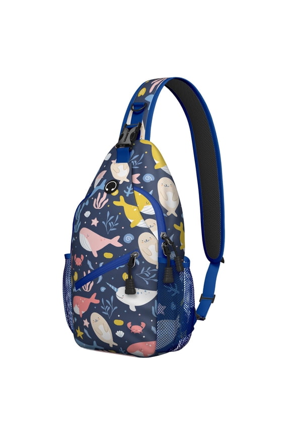 Watercolor Whale Chest Bag - Educational Marine Life Chart Design for Hiking & Commuting - Versatile Wear