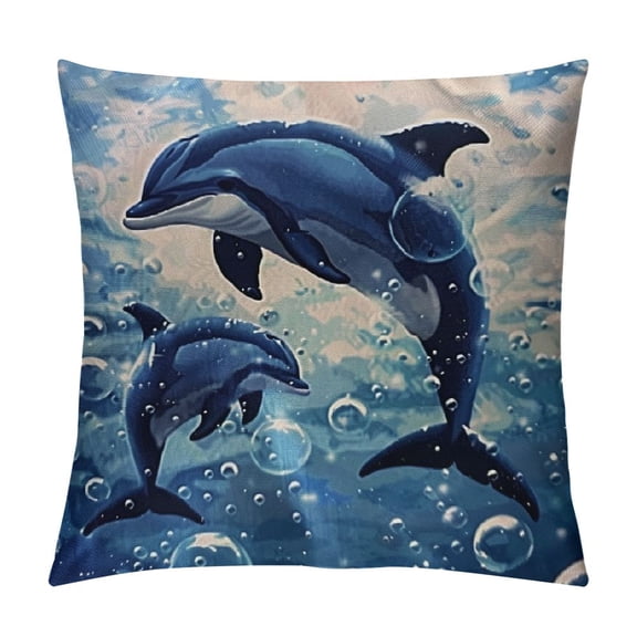 Watercolor Whales Throw Pillow Cover, Two Killer Whales in The Ocean Pillow Case Cover for Sofa Couch Decor