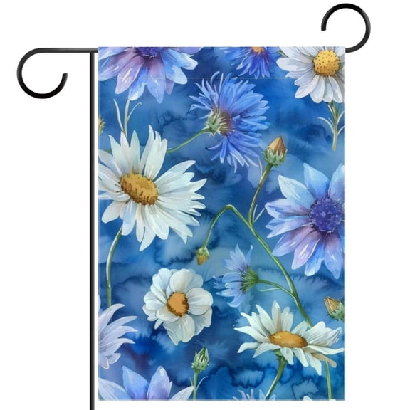 Watercolor White Chamomiles and Blue Cornflowers Garden Flag Double Sided House Flag for Outdoor Home, Personalized All Year Round Yard Decor 12 x 18 Inch