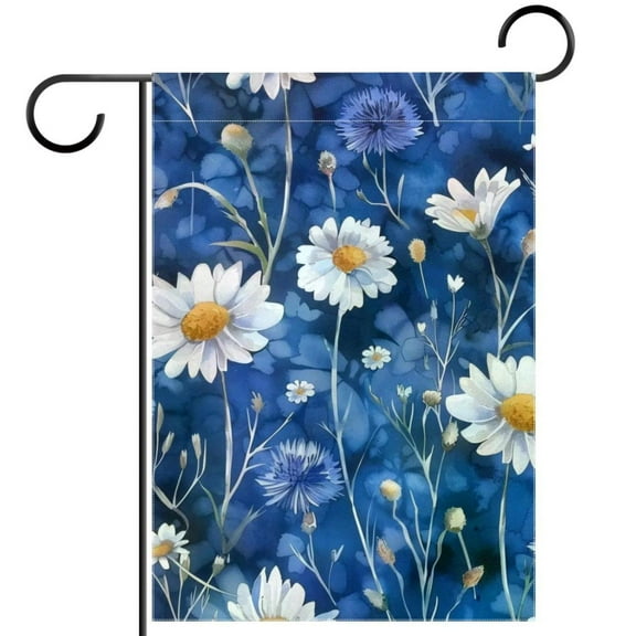 Watercolor White Daisies on Blue Background Welcome Garden Flags, 12 x 18 Inch Double Sided Outdoor Yard Flags Waterproof For Home Outside Patio Lawn Porch