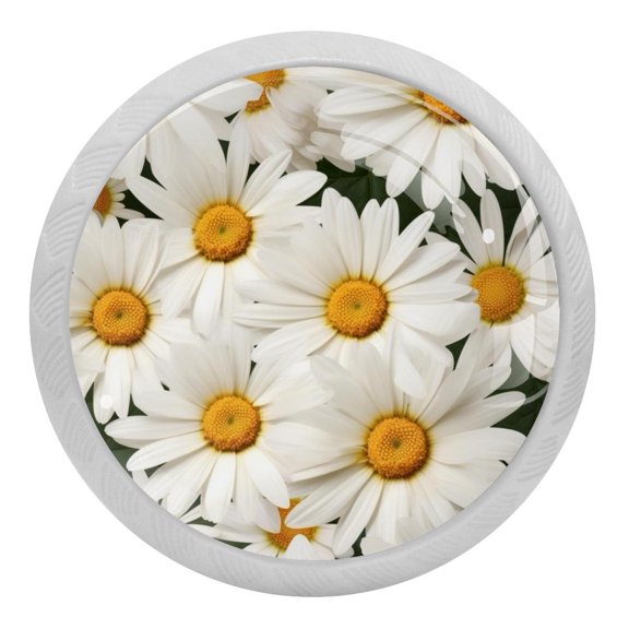 Watercolor White Daisy Flower Glow in The Dark Crystal Glass Cabinet Knobs 4 Pcs Drawer Handles for Kitchen Cabinets Dresser Cupboard Wardrobe