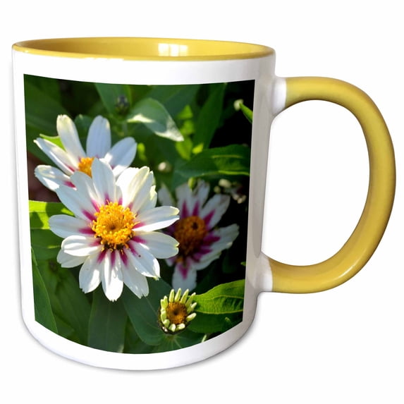 3drose, Watercolor White Floral, 15oz Two-tone Yellow Mug