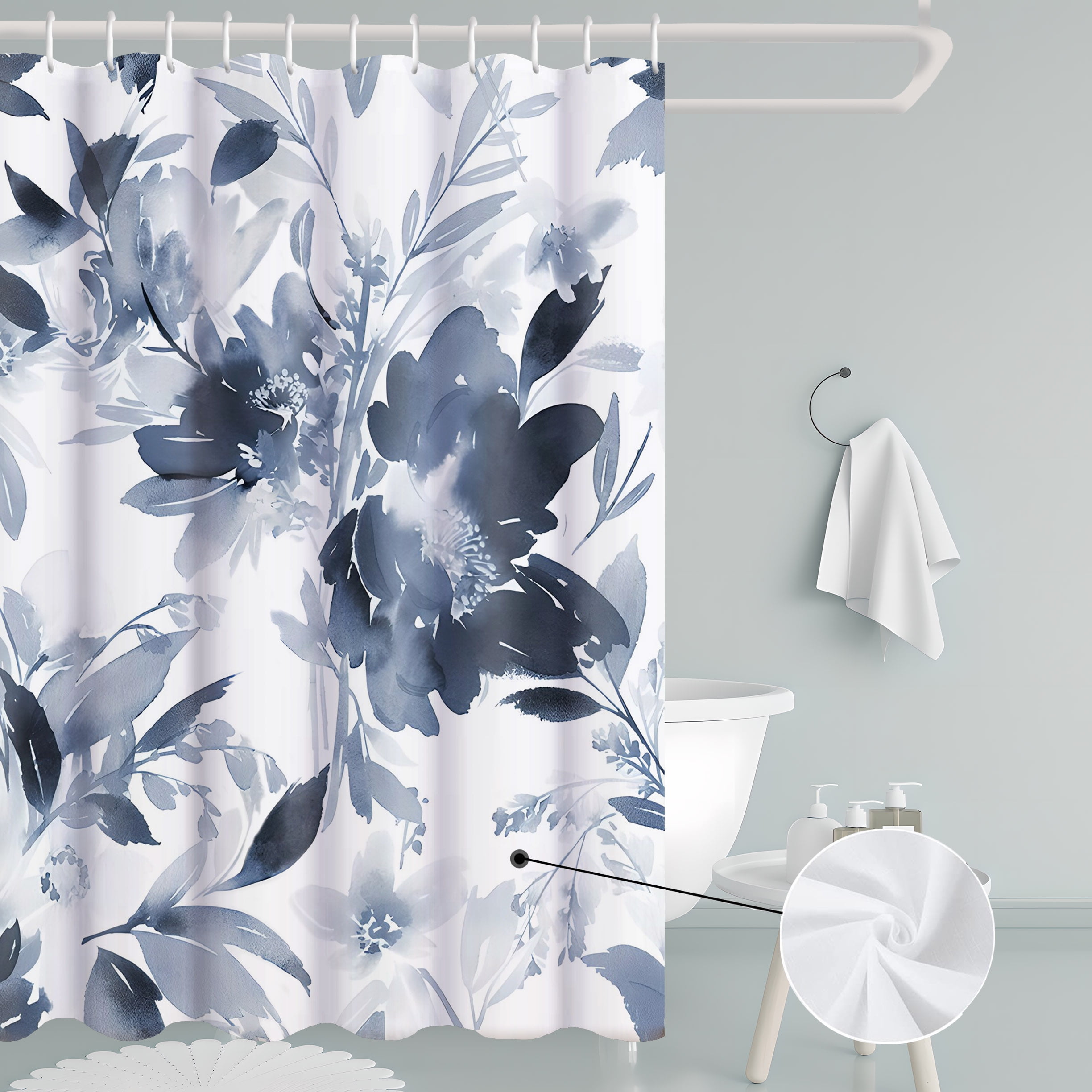 Watercolor White Flower Shower Curtain,Floral Waterproof Shower Curtains for Bathroom Decor ...