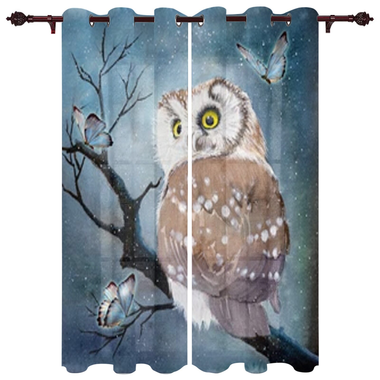 Watercolor White Owl Window Curtain For Kids Room Home Blinds Curtains
