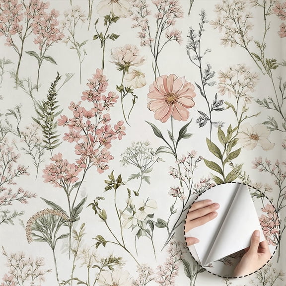 Watercolor Wild Floral Wallpaper Boho Vintage Farmhouse Peel and Stick Waterproof Wallpaper Wall Decor for Bedroom Living Room Bathroom Drawer Dorm Room 17.7 * 78.5 in