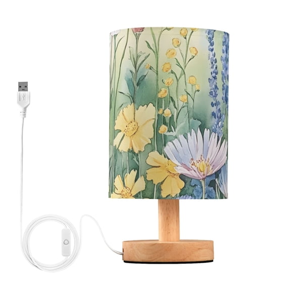 Watercolor Wild Florals Table Lamp with USB Port LED Warm Light Lamp Night Light Home Decor