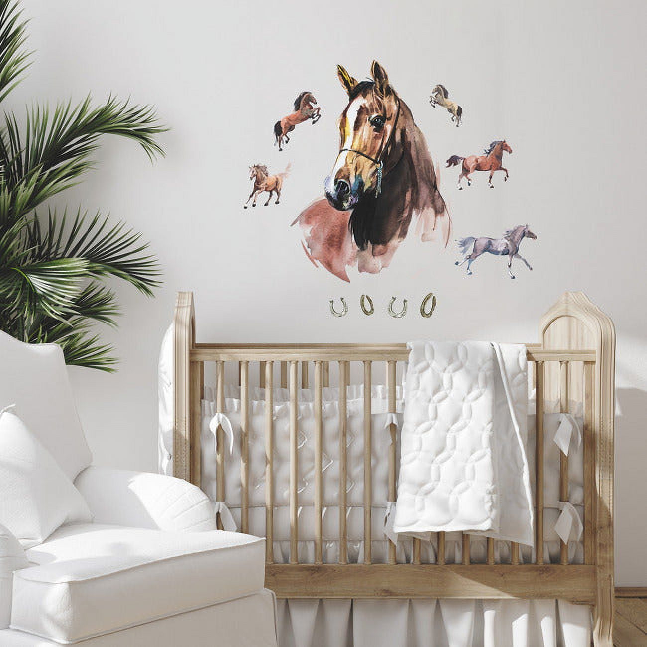 Watercolor Wild Horses Peel and Stick Giant Wall Decals in Brown and Yellow