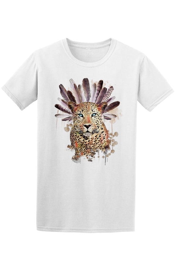 Watercolor Wild Leopard Feathers T-Shirt Men -Image by Shutterstock, Male Large