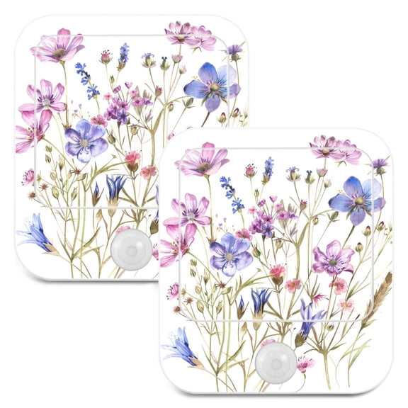 Watercolor Wildflower 2 Pack LED Motion Sensor Night Light Plug into Wall Auto Dusk to Dawn Adjustable Brightness for Kids Bedroom Hallway Nursery Room