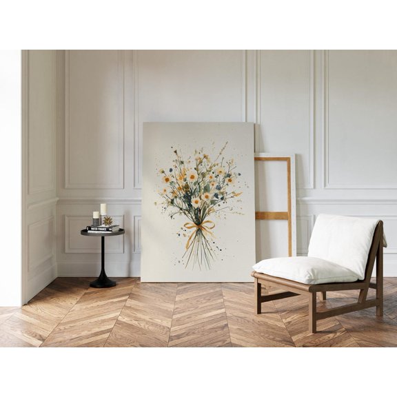 Watercolor Wildflower Bouquet With Yellow Ribbon, Nature-Inspired Floral Art, Hand-Painted Floral Wall Decor Wall Art, Modern Wall Decor, 12x18 UNFRAMED