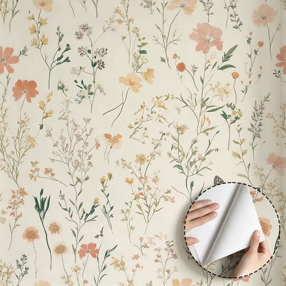 Watercolor Wildflower Butterfly Wallpaper Boho Farmhouse Minimalist Aesthetic Peel and Stick Wallpaper Contact Paper Waterproof Wall Decor for Bedroom Bathroom Kitchen Cabinet Drawer 17.7 * 118 in