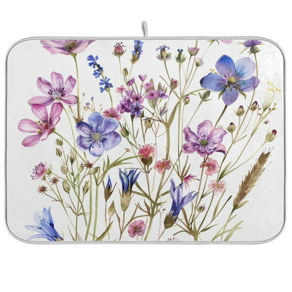 Watercolor Wildflower Dish Drying Mats Kitchen Mat Microfiber Counter Absorbent Dish Pad Drainer Rack 16"x18"