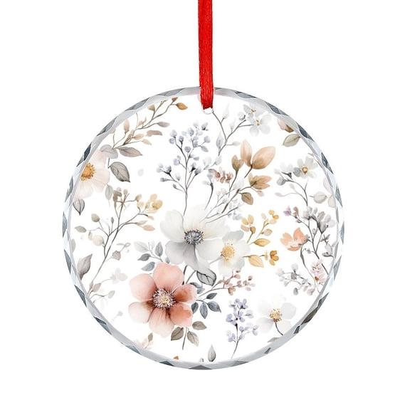 Watercolor Wildflower Glass Ornament Floral Seasonal Round Glass Christmas Ornaments Hanging Ornaments Xmas Tree Decor for Family Friends Lovers