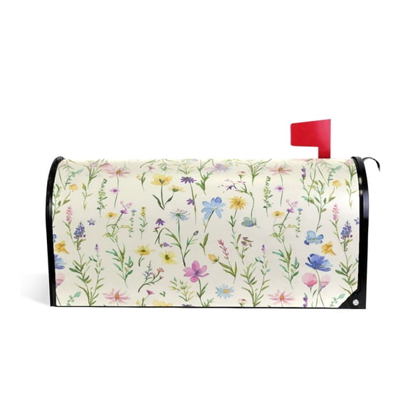 Watercolor Wildflower Mailbox Covers Magnetic Post Box Cover Wraps Standard Size 21"x18" Waterproof Home Garden Yard Outside Decor