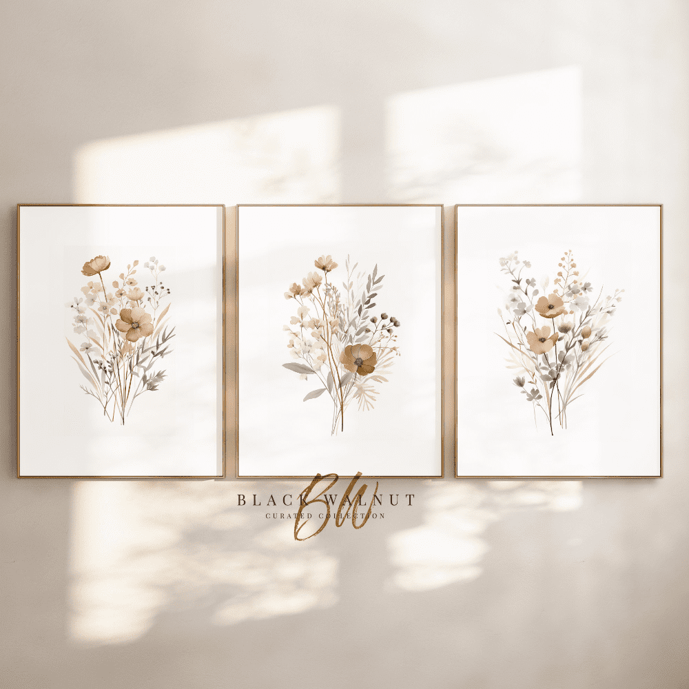 Watercolor Wildflower Neutral Botanical Triptych Boho Poster Set 3 ...