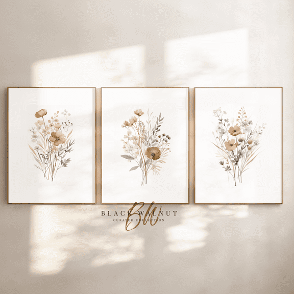 Watercolor Wildflower Neutral Botanical Triptych Boho Poster Set 3 Prints Set 3 , Poster Only