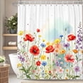 thumbnail image 1 of Watercolor Wildflower Shower Curtain With Hooks,60x72 Inch,Waterproof Polyester Floral Bathroom Decor, 1 of 4
