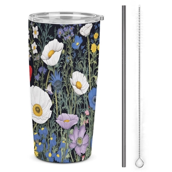 Watercolor Wildflowers 20oz Tumbler with Lid And Straw Insulated Mug Stainless Steel Vacuum Double Wall Mug For< Car>