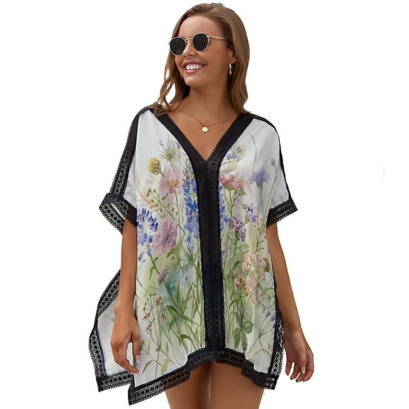 Watercolor Wildflowers Art Print Women's Swimsuit Coverup Summer Beach Cover Up Bathing Suit Dress