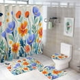 thumbnail image 1 of Watercolor Wildflowers Bathroom Sets with Shower Curtain And Rugs, Incl with 12 Hooks，Toilet Lid Oval Rug, 1 of 8