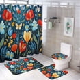 thumbnail image 1 of Watercolor Wildflowers Bathroom Sets with Shower Curtain And Rugs, Incl with 12 Hooks，Toilet Lid Oval Rug, 1 of 8