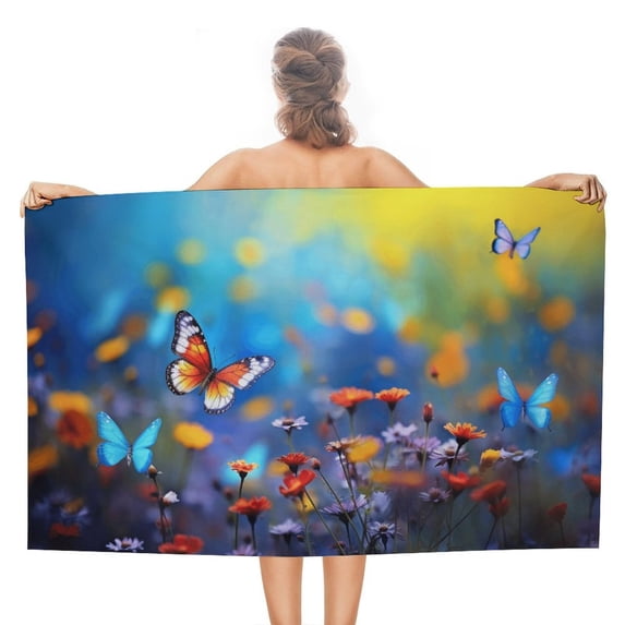 Watercolor Wildflowers Beach Towel, Microfiber Beach TowelsAbsorbent, Compact, Beach Blanket, Lightweight Towel for The Swimming