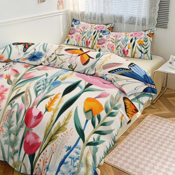 Watercolor Wildflowers Bedding Sets Twin Duvet Cover 3 Piece Cute Bed Set for Boys Girls Kid