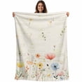 thumbnail image 1 of Watercolor Wildflowers Blanket Soft Cozy Warm Throw Blanket for Couch, Plush Fuzzy Flannel Fleece Blankets for Sofa, Farmhouse Country Botanical Flowers Bed Blankets Gifts for Men, 40"x60", 1 of 9