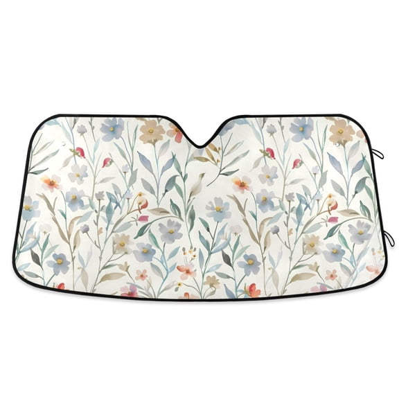 Watercolor Wildflowers Car Windshield Sun Shade Foldable Car Front Window Visor Heat and UV Protection 57x31.5