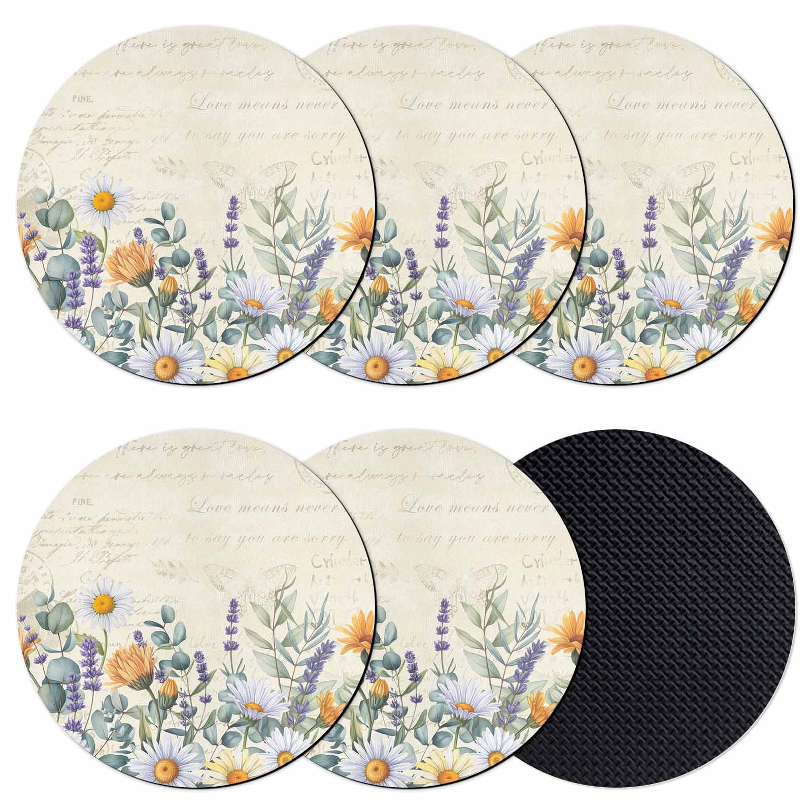 Watercolor Wildflowers Coasters Set of 6, Absorbent Coasters for Drinks ...