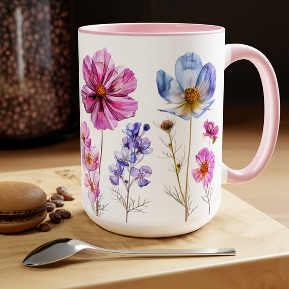 Watercolor Wildflowers Coffee Mug: Botanical Floral Art, Spring Flower Cup
