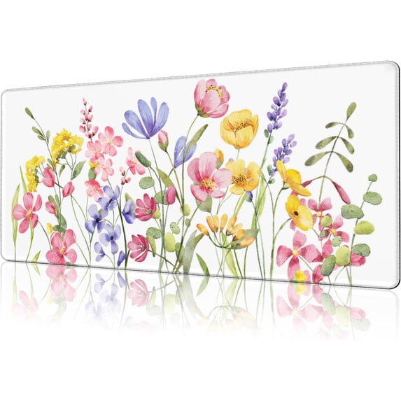 Watercolor Wildflowers Gaming Mouse Pad,Large Non-Slip Thick Stitched Edge Mouse Mat for Home Office Gaming Keyboard Desk Pad (35.4 x 15.7 Inches)