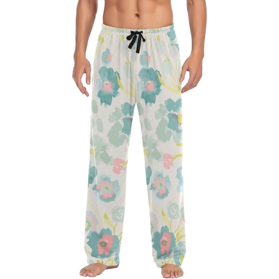 Watercolor Wildflowers Ghost Pajama Pants, Men's Lounge Pants Light with Drawstring and Pockets, Christmas New Year Birthday Father's Day Gifts, XX-Large
