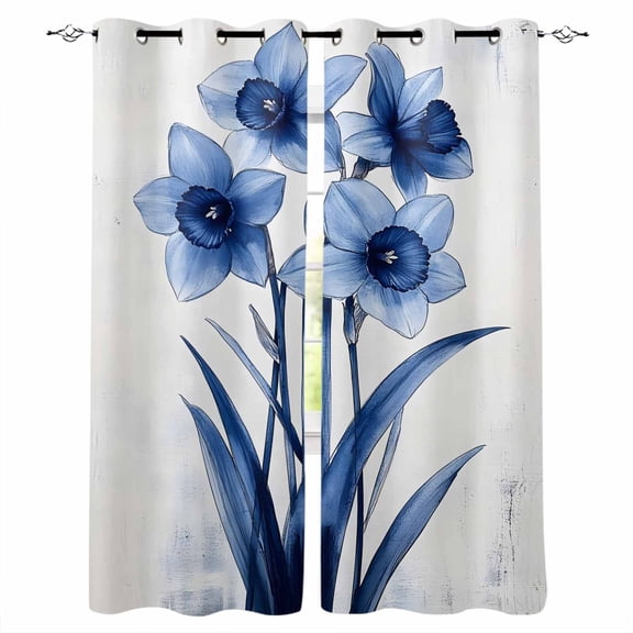 Watercolor Wildflowers Kitchen Curtains Blue Floral Spring Vintage Cafe Short Curtains for Bathroom Blackout Window Curtain Grommet Small Window Treatment Drapes for Bedroom Living Room 27.5"x39"x2
