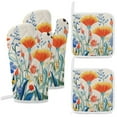 thumbnail image 1 of Watercolor Wildflowers Oven Mitt And Pot Holder Set Oven Glove for Kitchen Baking Cooking Grilling, 1 of 6