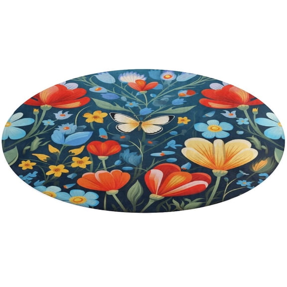 Watercolor Wildflowers Round Rugs -Washable Non-Slip Small Round Area Rug Throw Soft Circle Rugs for Bedroom, Modern Print Indoor Carpet for Entryway Sofa Living Room