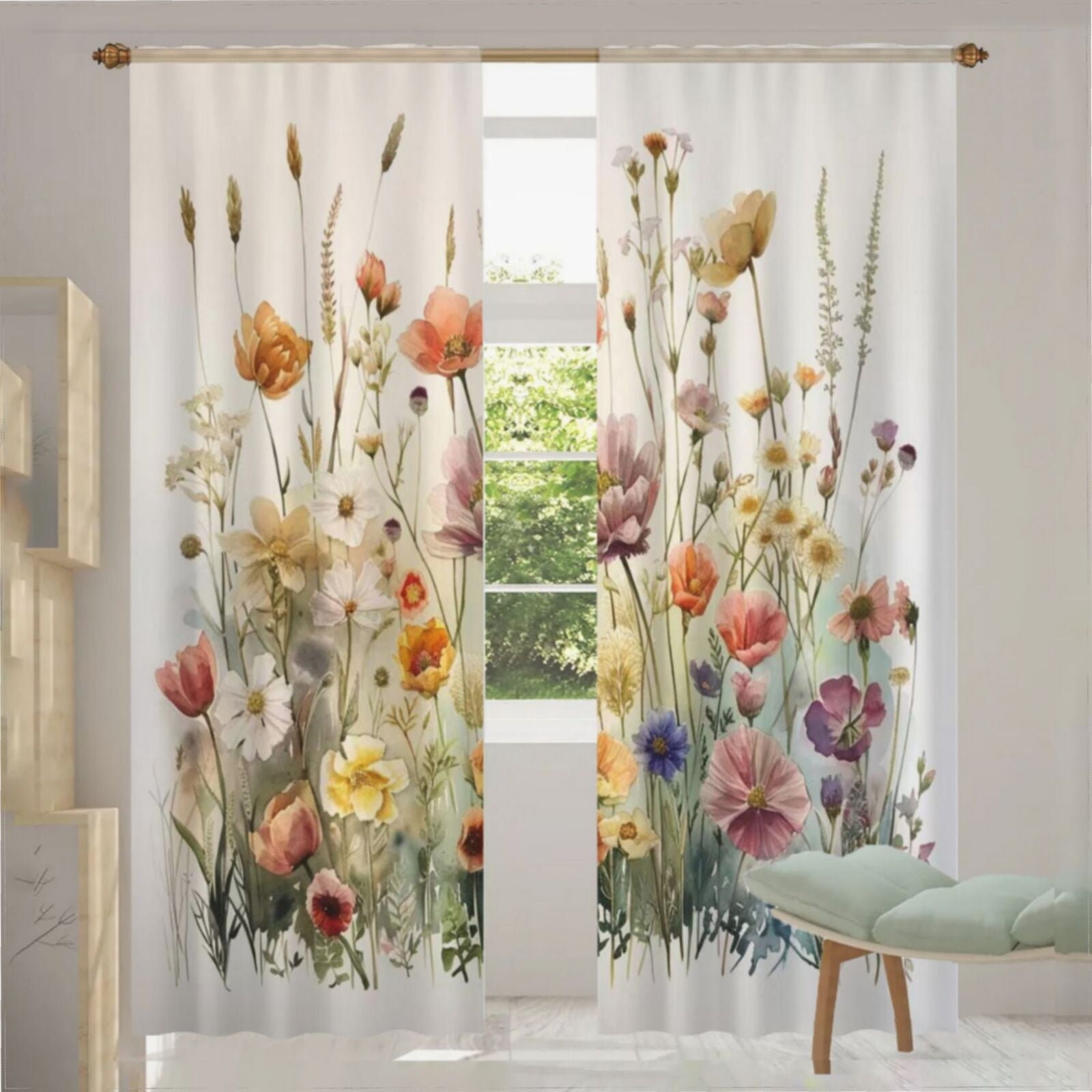 Watercolor Wildflowers Spring Summer (10) Curtains for Living Room ...