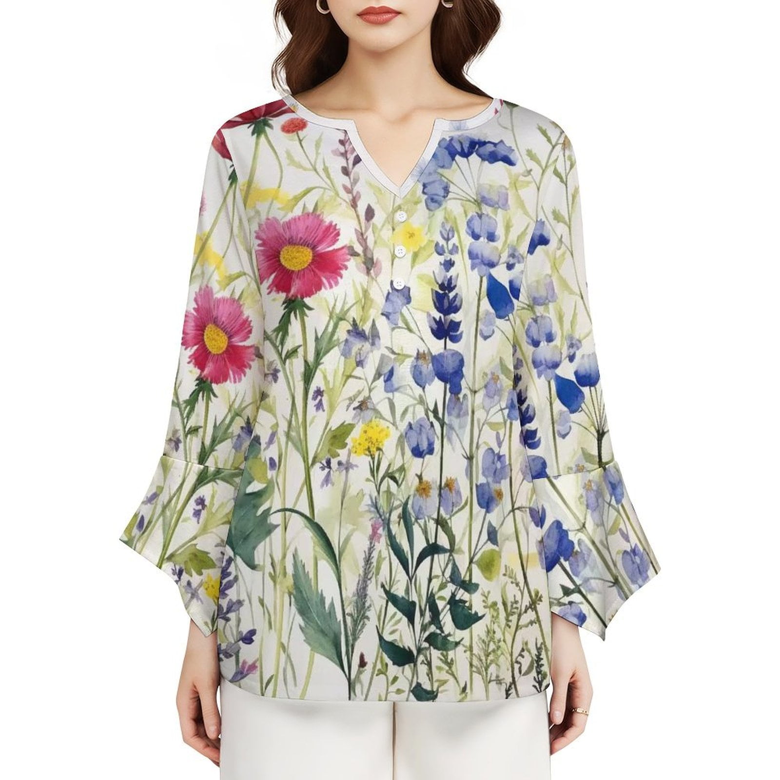 Aqua Flowers Casual Long Sleeve Shirt 43943 main image 1