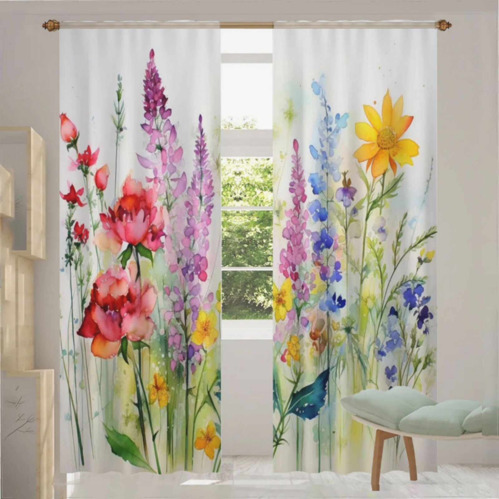 Watercolor Wildflowers Spring Summer (9) Curtains for Living Room ...
