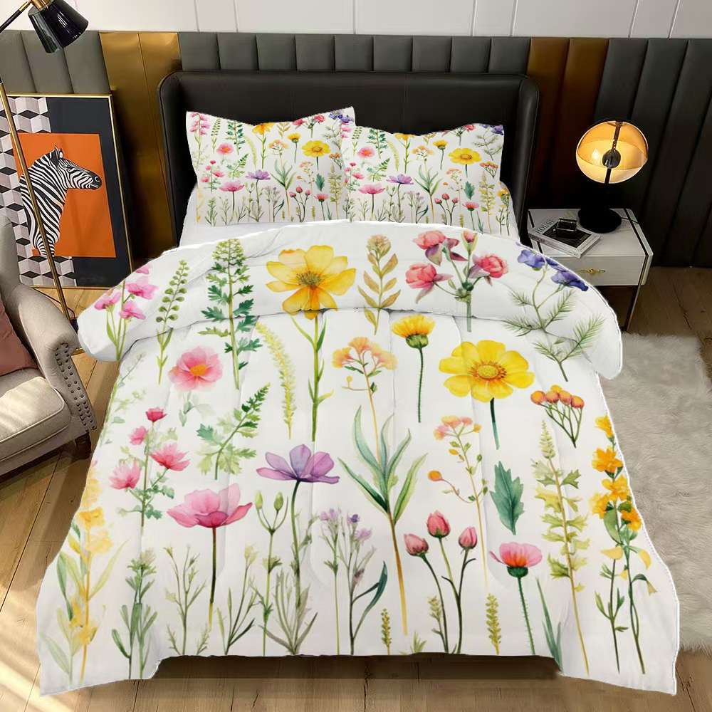 Spring Quilt Set Watercolor Wildflowers Spring Summer Comforter Set Queen Size Bedding ...