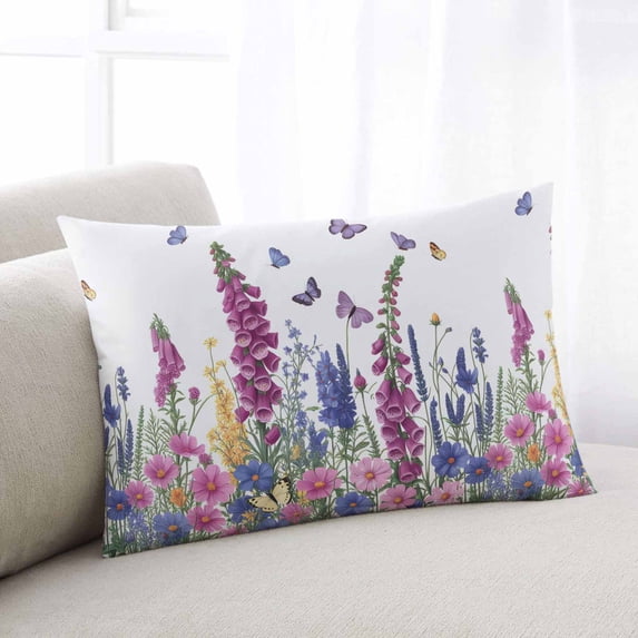 Watercolor Wildflowers Throw Pillow Covers, Country Botanical Florals Butterfly Soft Breathable Pillow Cases with Invisible Zipper, Small Pillowcases for Couch Bed Sofa Chair 16x24 Inches