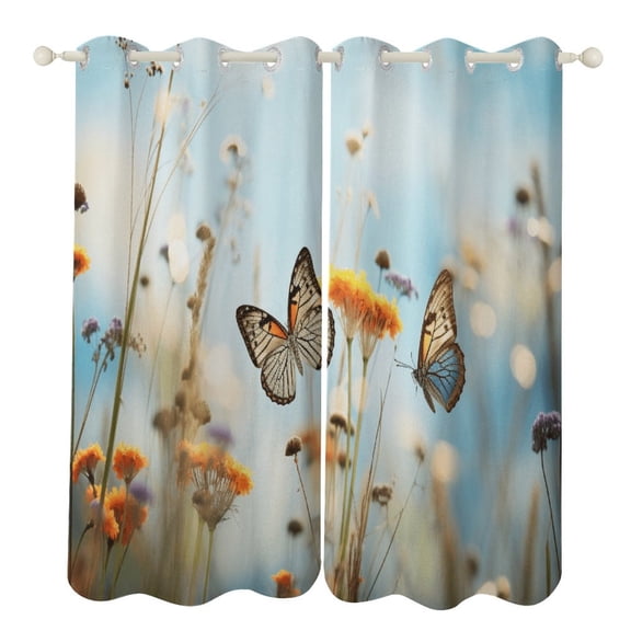 Watercolor Wildflowers Window Curtain Panels Grommet Blackout Curtains Blackout Curtains for Living Room