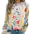thumbnail image 1 of Watercolor Wildflowers Women's Floral Printed Sweatshirt Long Sleeve Crewneck Casual Loose Vintage Graphic Pullover Tops, 1 of 7